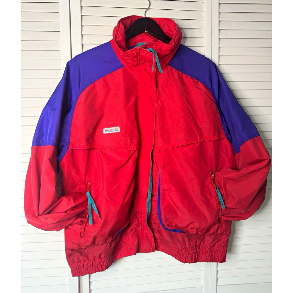 Vintage 90s Columbia Powder Keg Women's XL Red Purple Teal Ski Jacket Retro